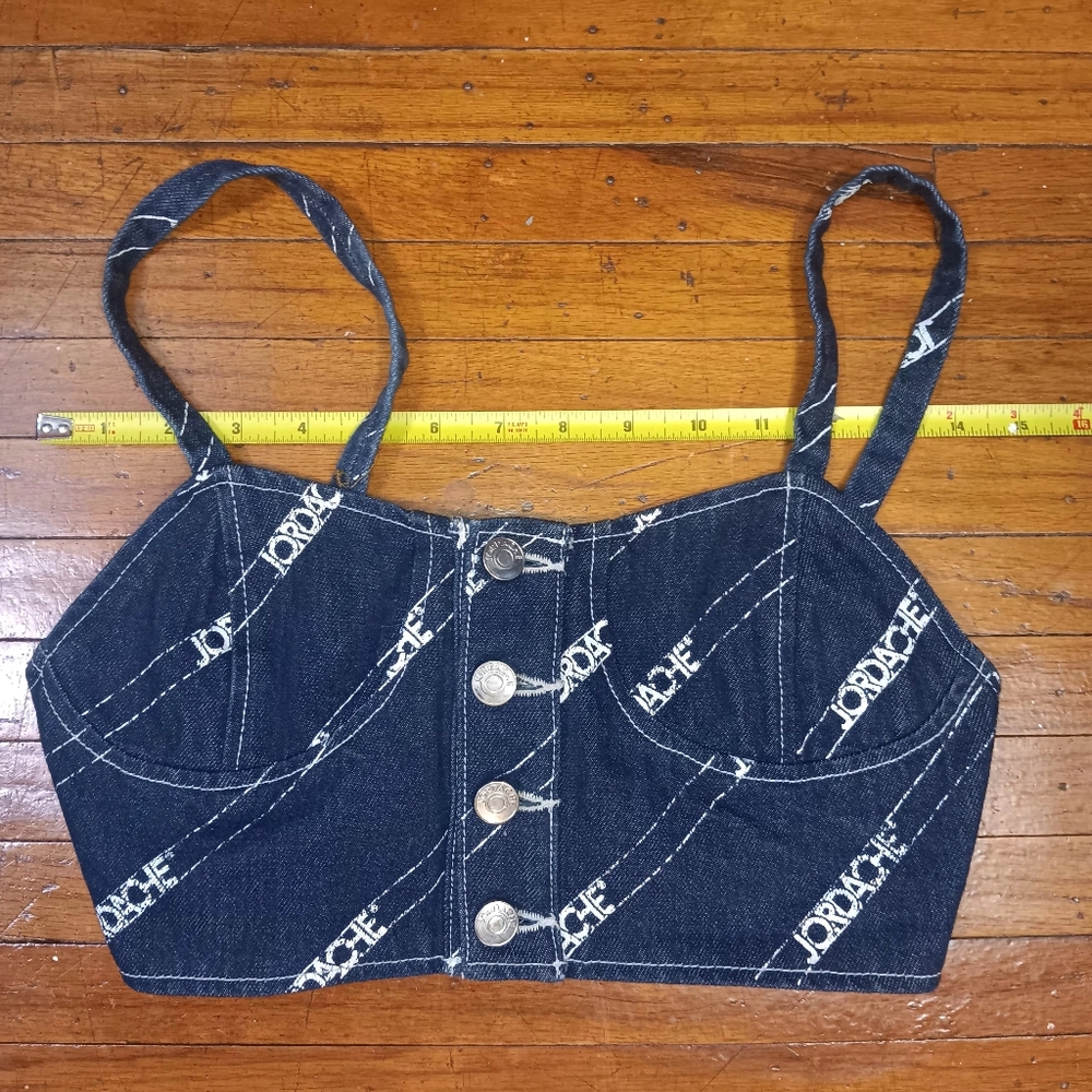 Jordache Denim Crop Top with Logo Print